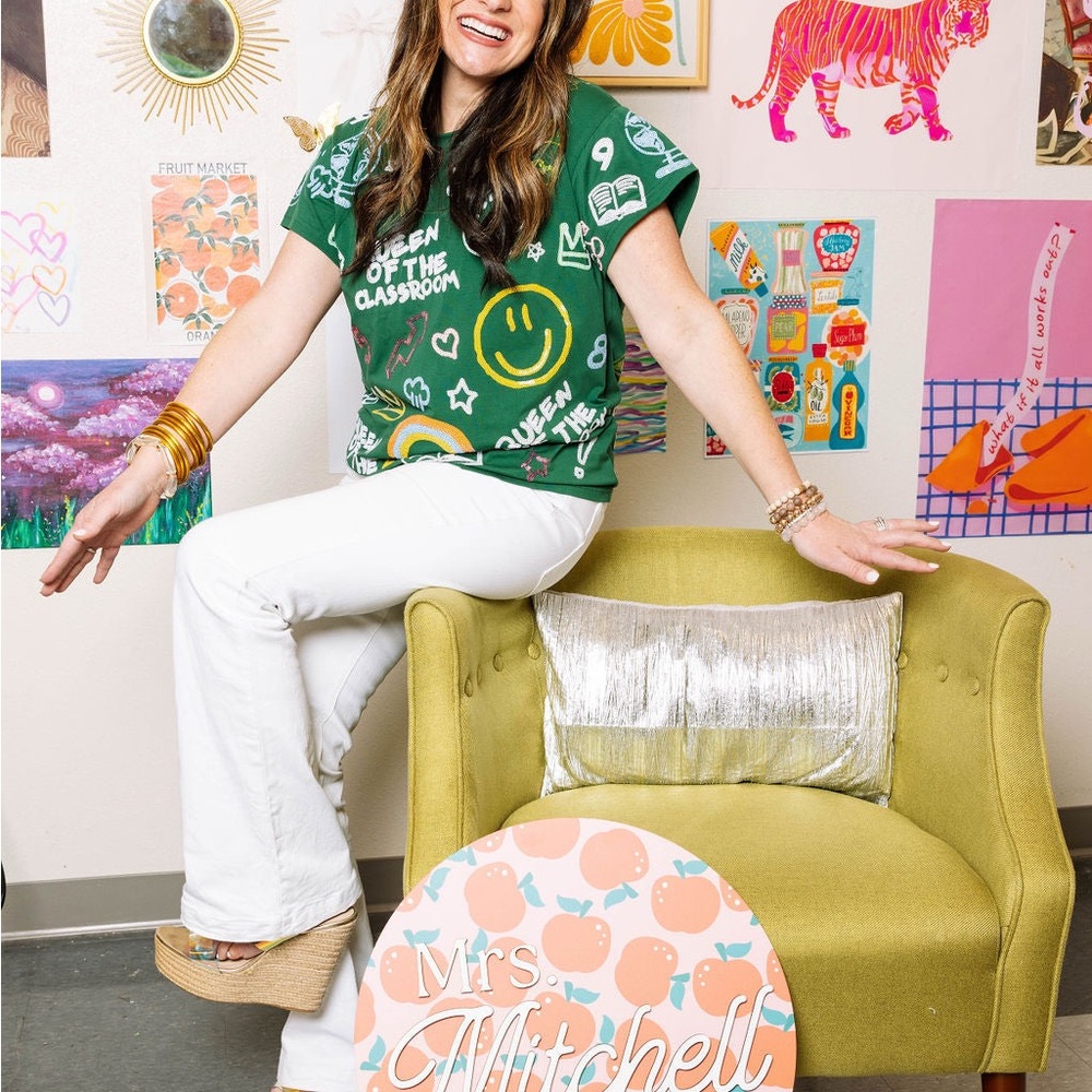 Queen of Sparkles Green Graphic Top